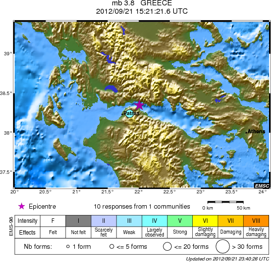 EMSC - Γεωγραφική κατανομή μακροσεισμικής έντασης