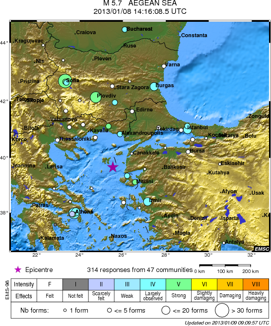 EMSC - Γεωγραφική κατανομή μακροσεισμικής έντασης
